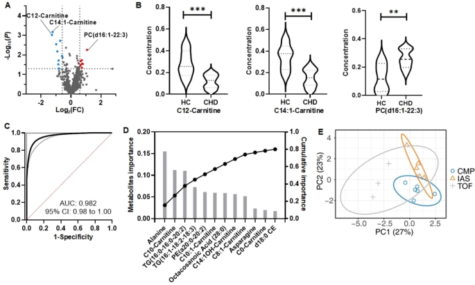 图2 CHD诊断与亚型分类的代谢biomarker分析