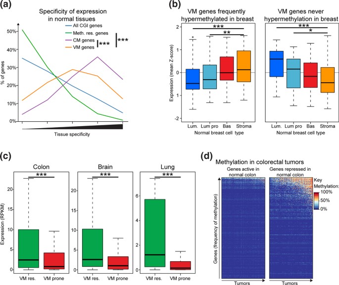 图4 肿瘤起源组织基因表达与高甲基化的关联性分析