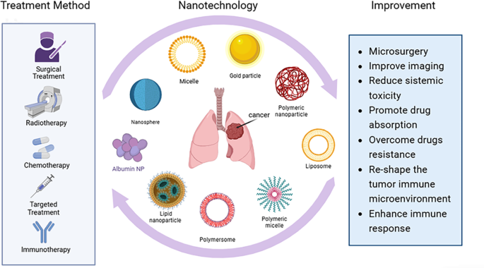 Fig.4 纳米技术在肺癌治疗中的研究与应用