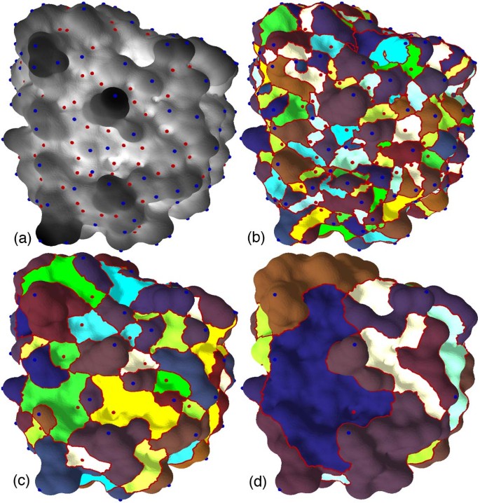 Figure 4：Barnase-Barstar蛋白表面的原子密度函数分布与多尺度分割结果